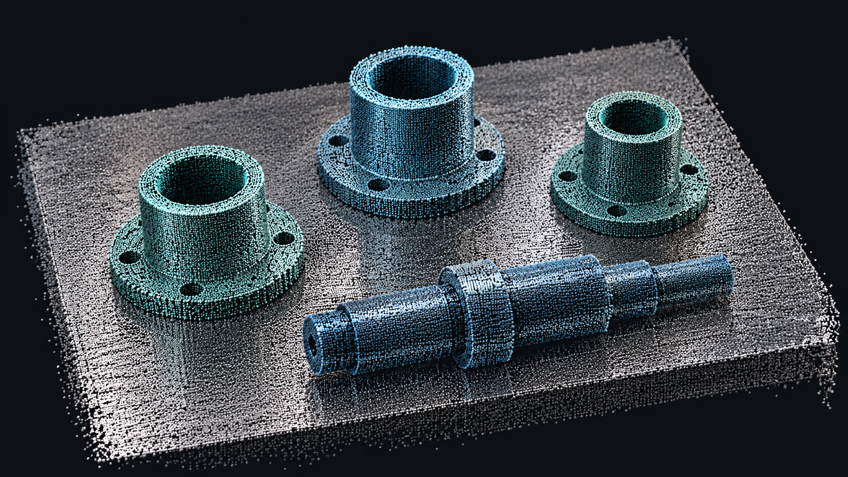 Conceptual point-cloud view of mechanical parts on a tabletop
